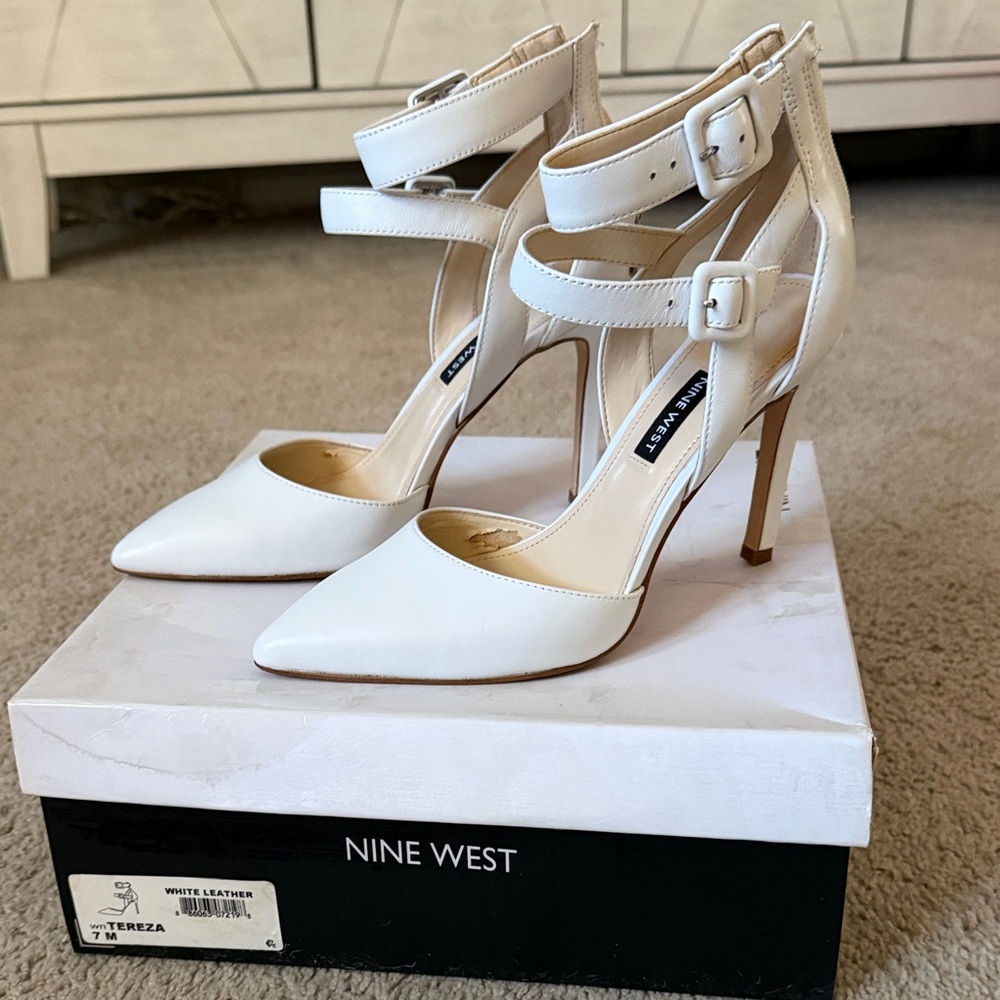 Nine West White Strappy Heels